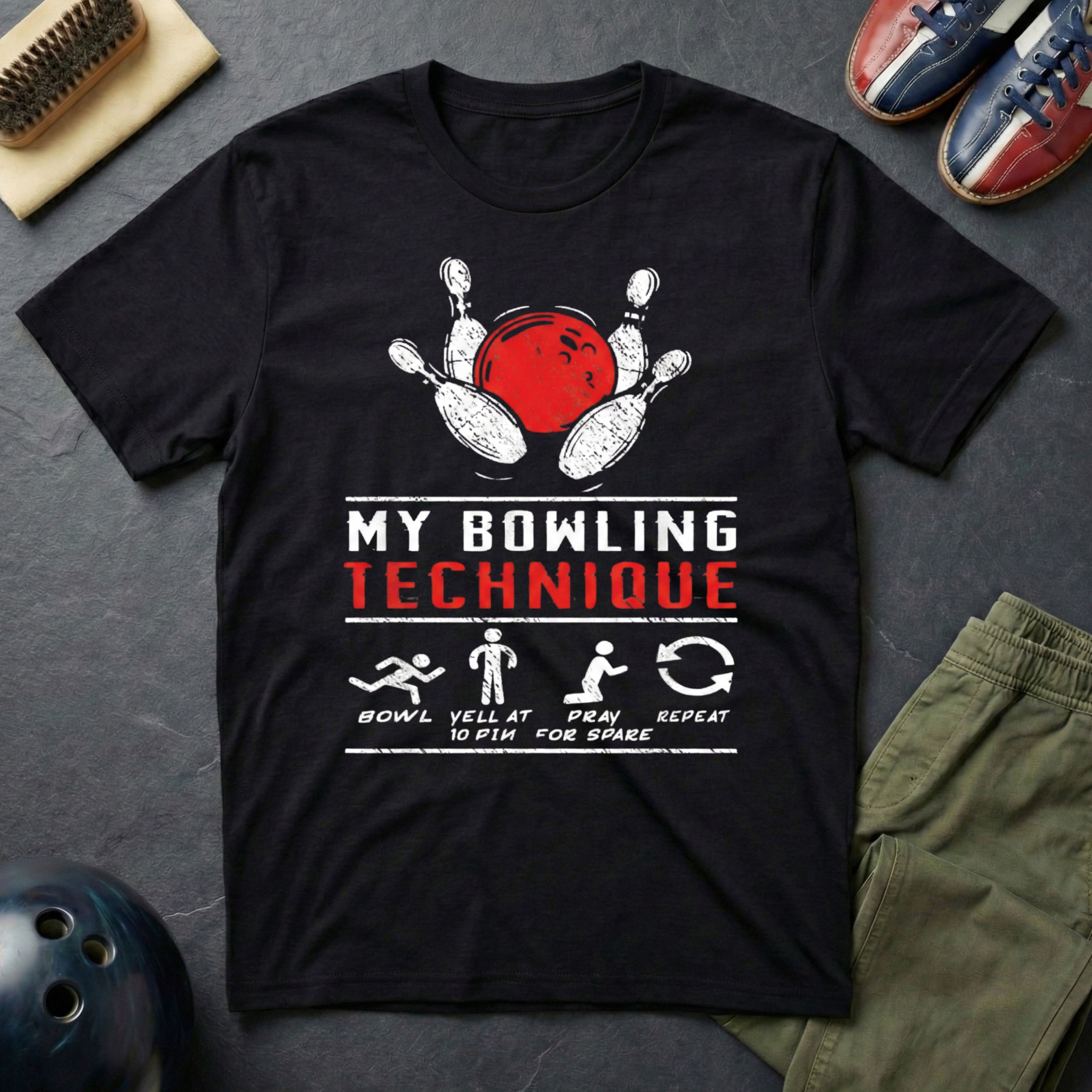 My Bowling Technique, Bowl, Yell, Pray, Repeat T-Shirt