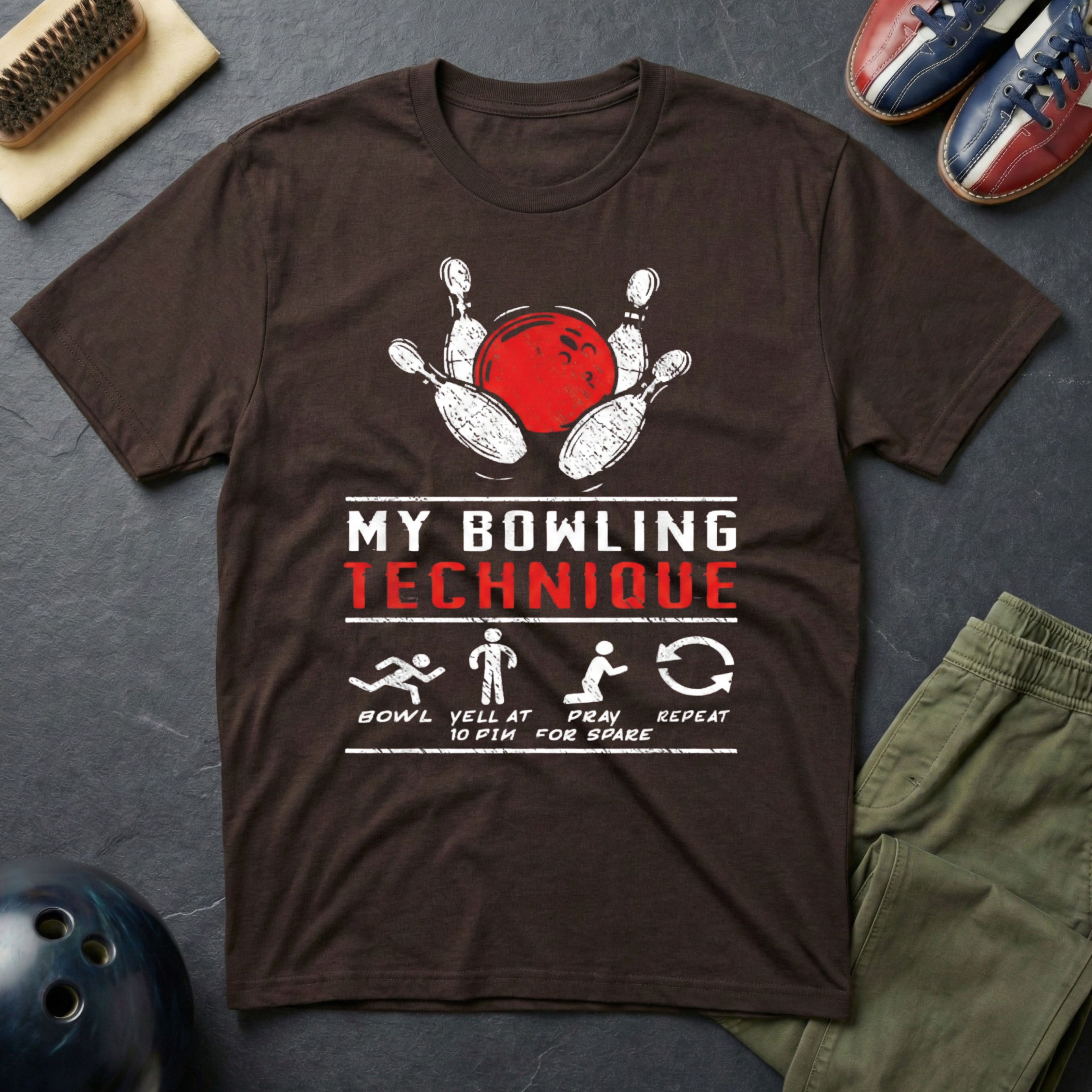 My Bowling Technique, Bowl, Yell, Pray, Repeat T-Shirt