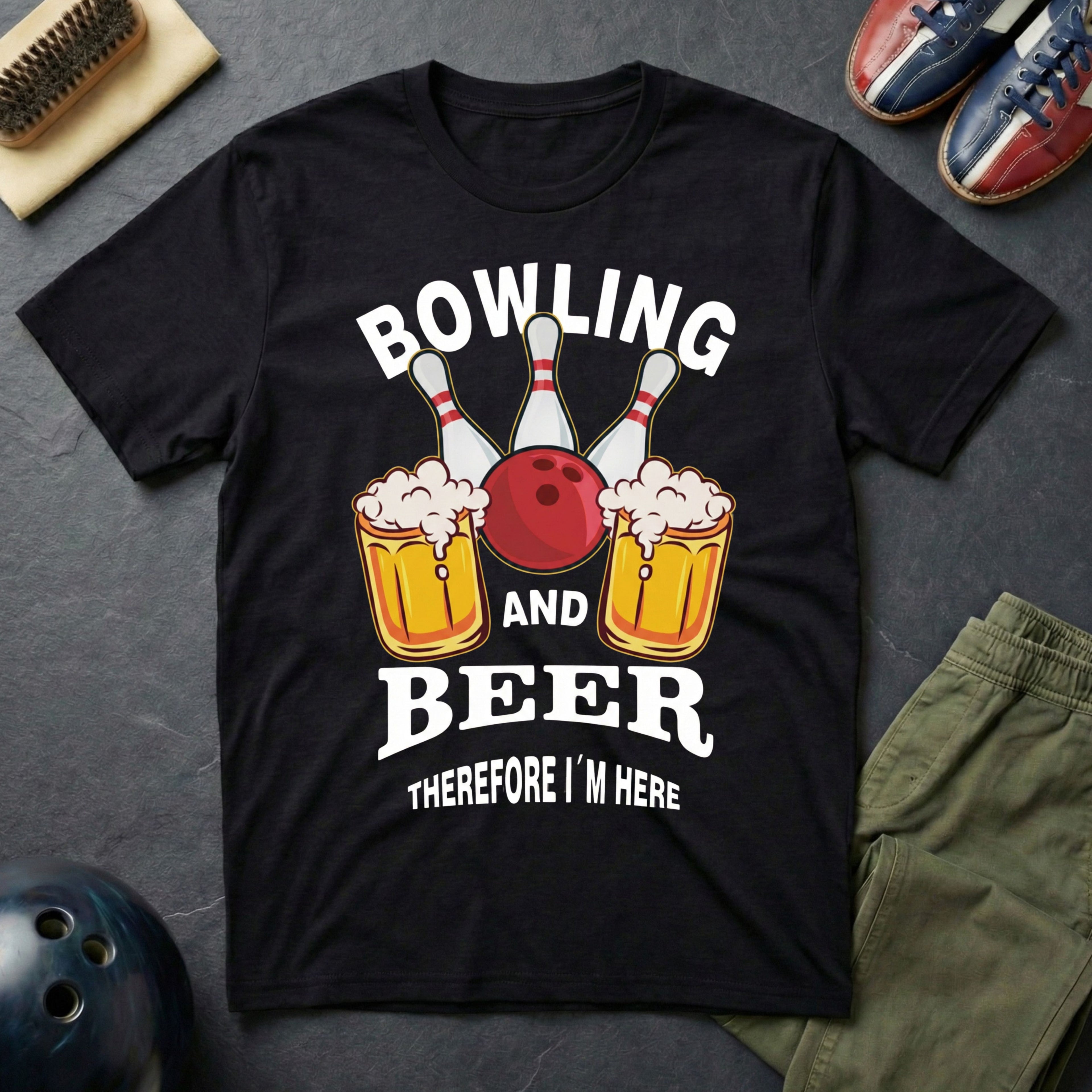 Bowling And Beer Therefore I'm Here T-Shirt