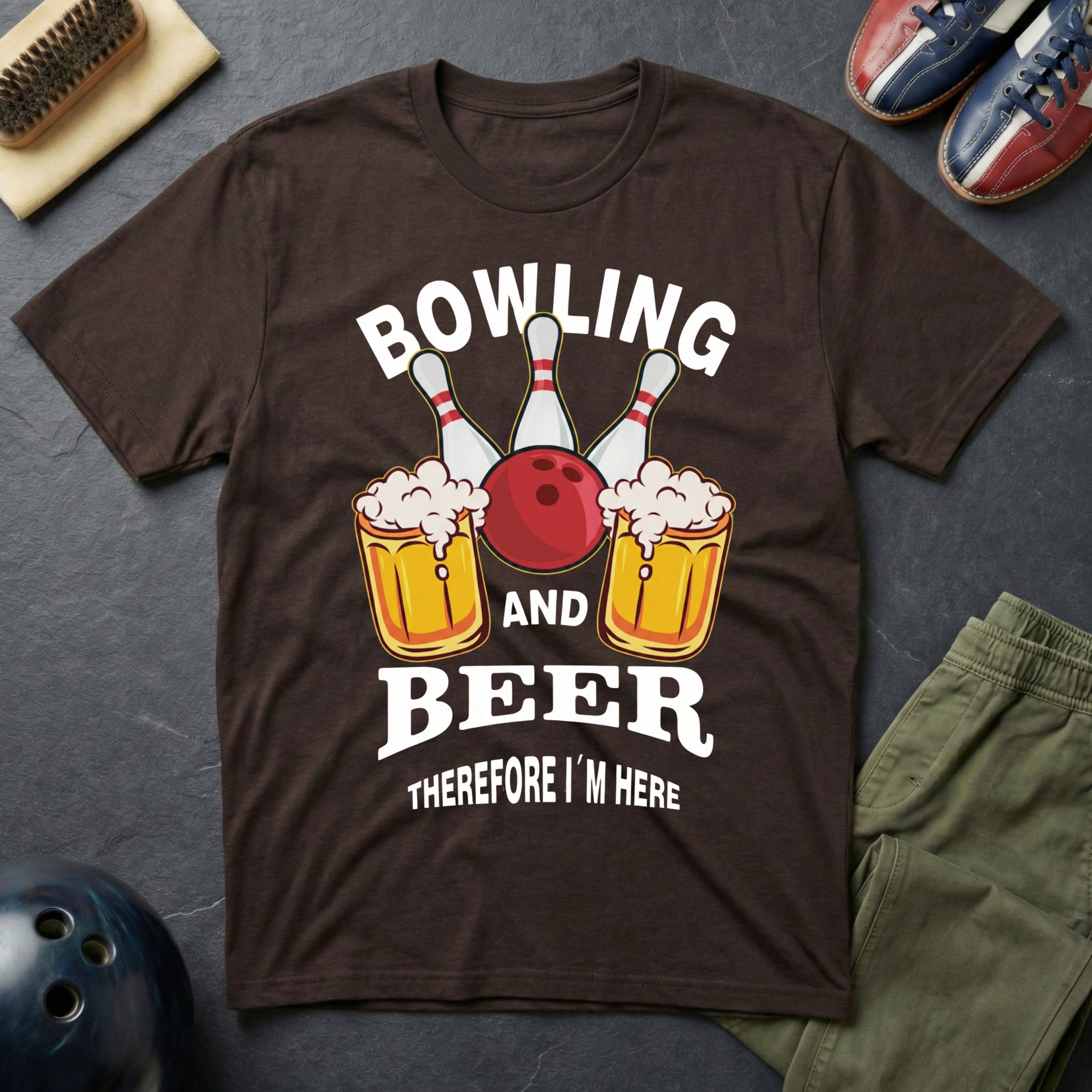 Bowling And Beer Therefore I'm Here T-Shirt