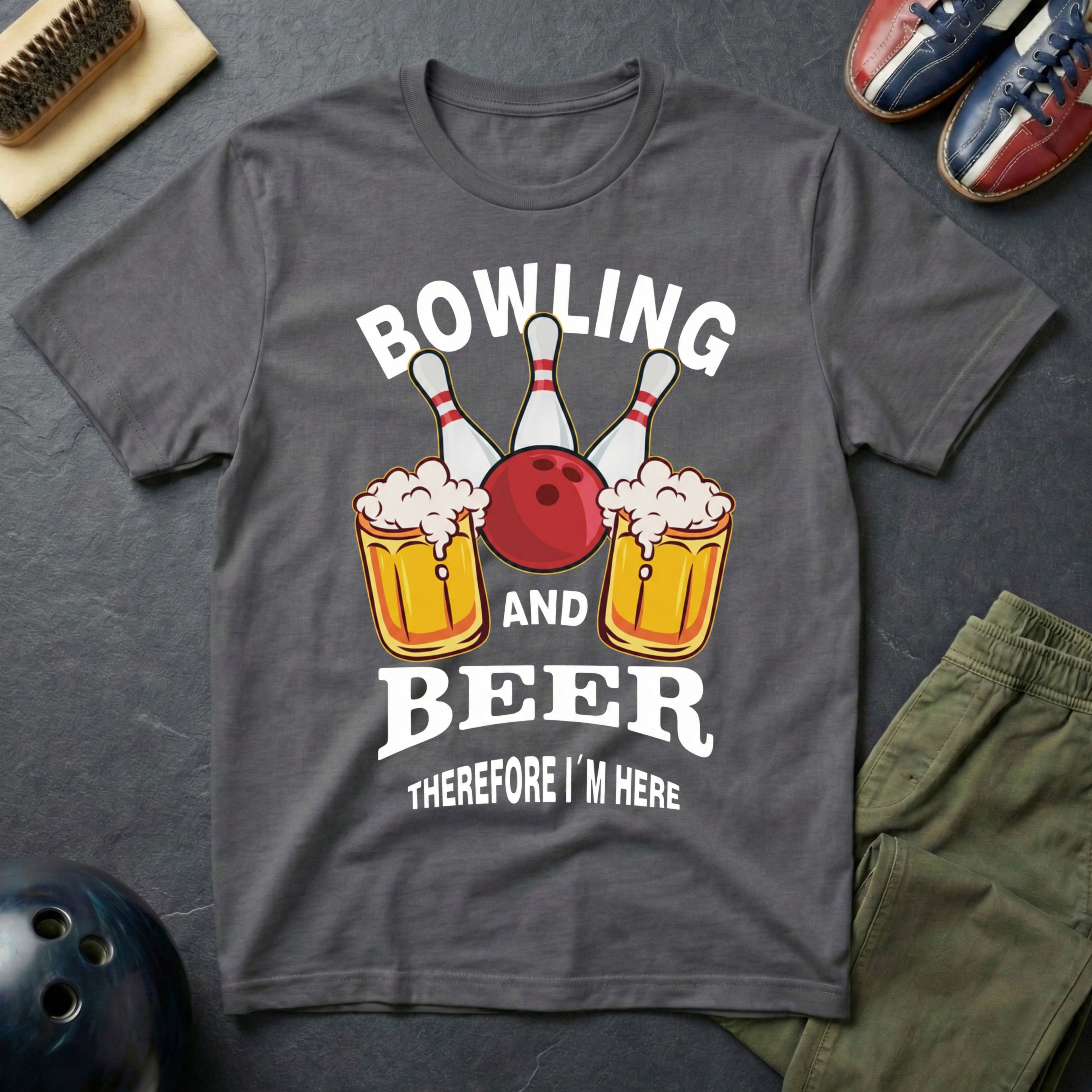 Bowling And Beer Therefore I'm Here T-Shirt