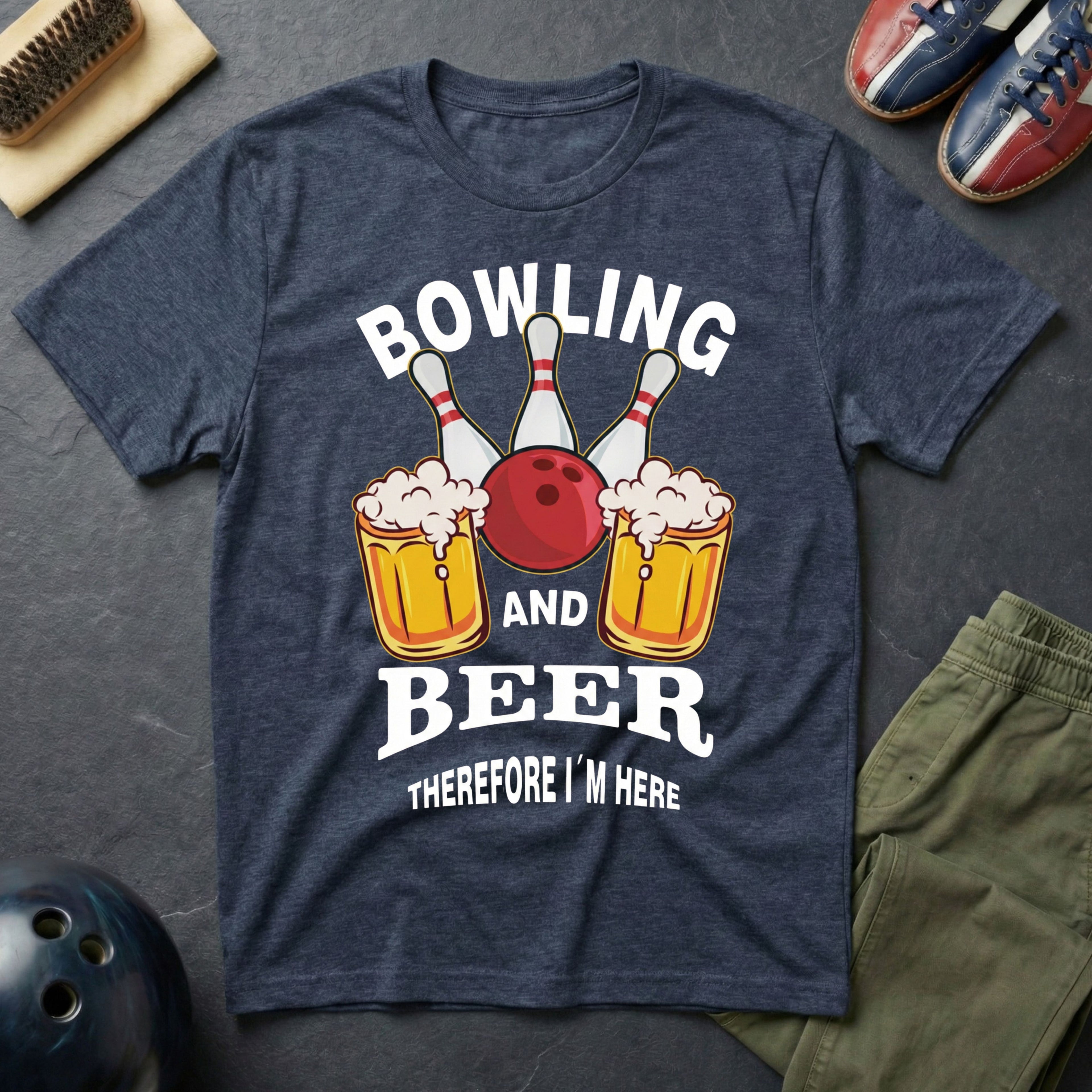Bowling And Beer Therefore I'm Here T-Shirt
