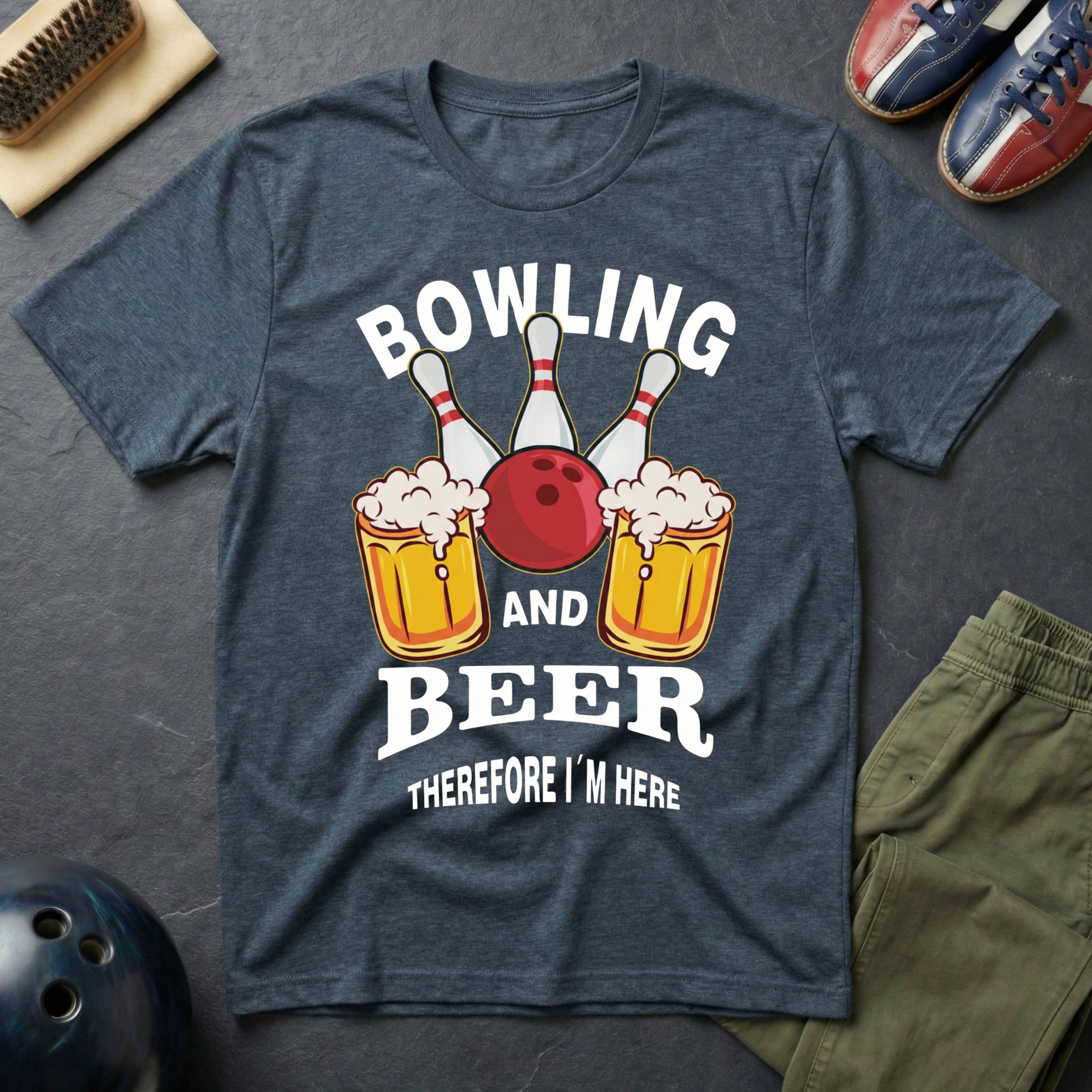 Bowling And Beer Therefore I'm Here T-Shirt