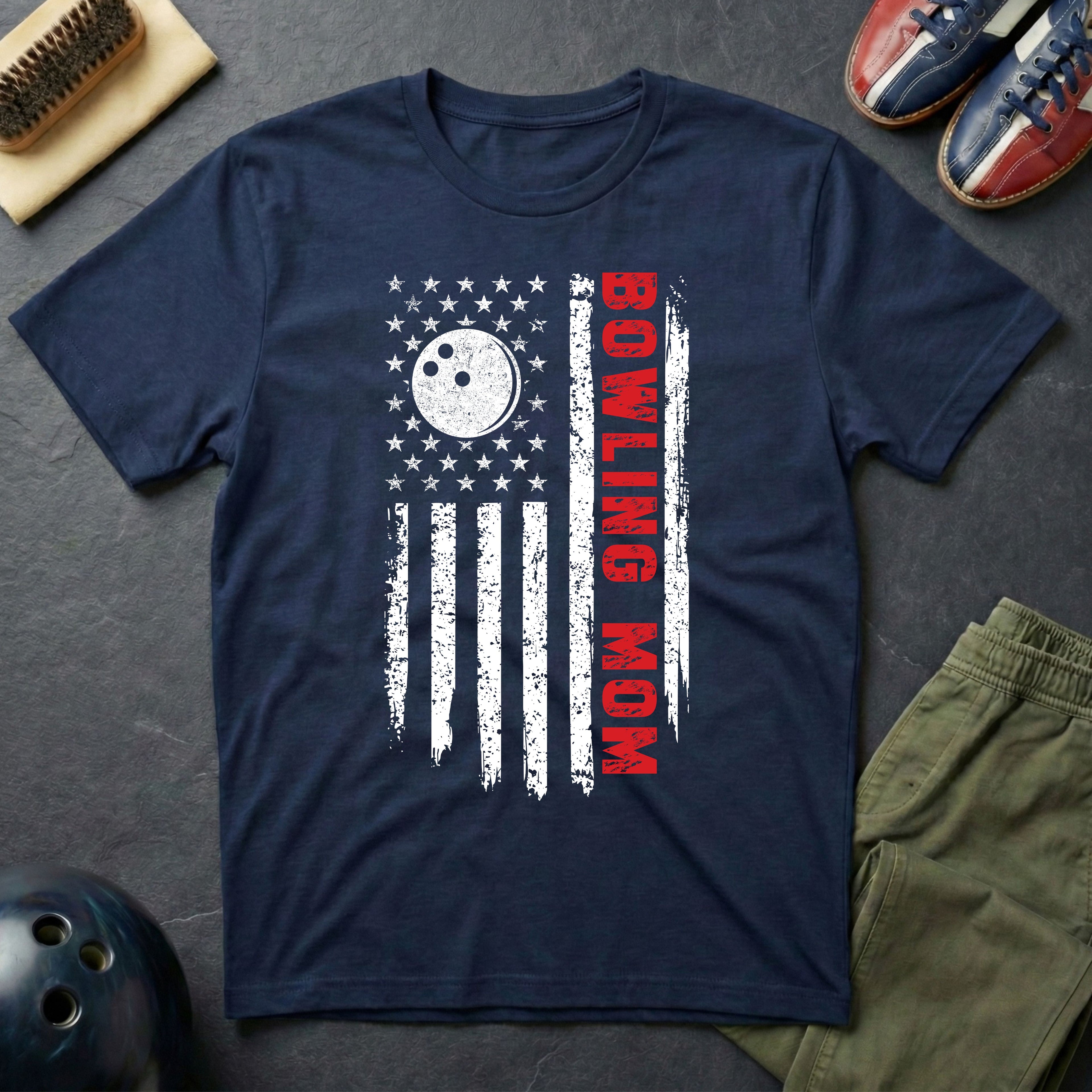 Bowling Mom American Flag T-Shirt