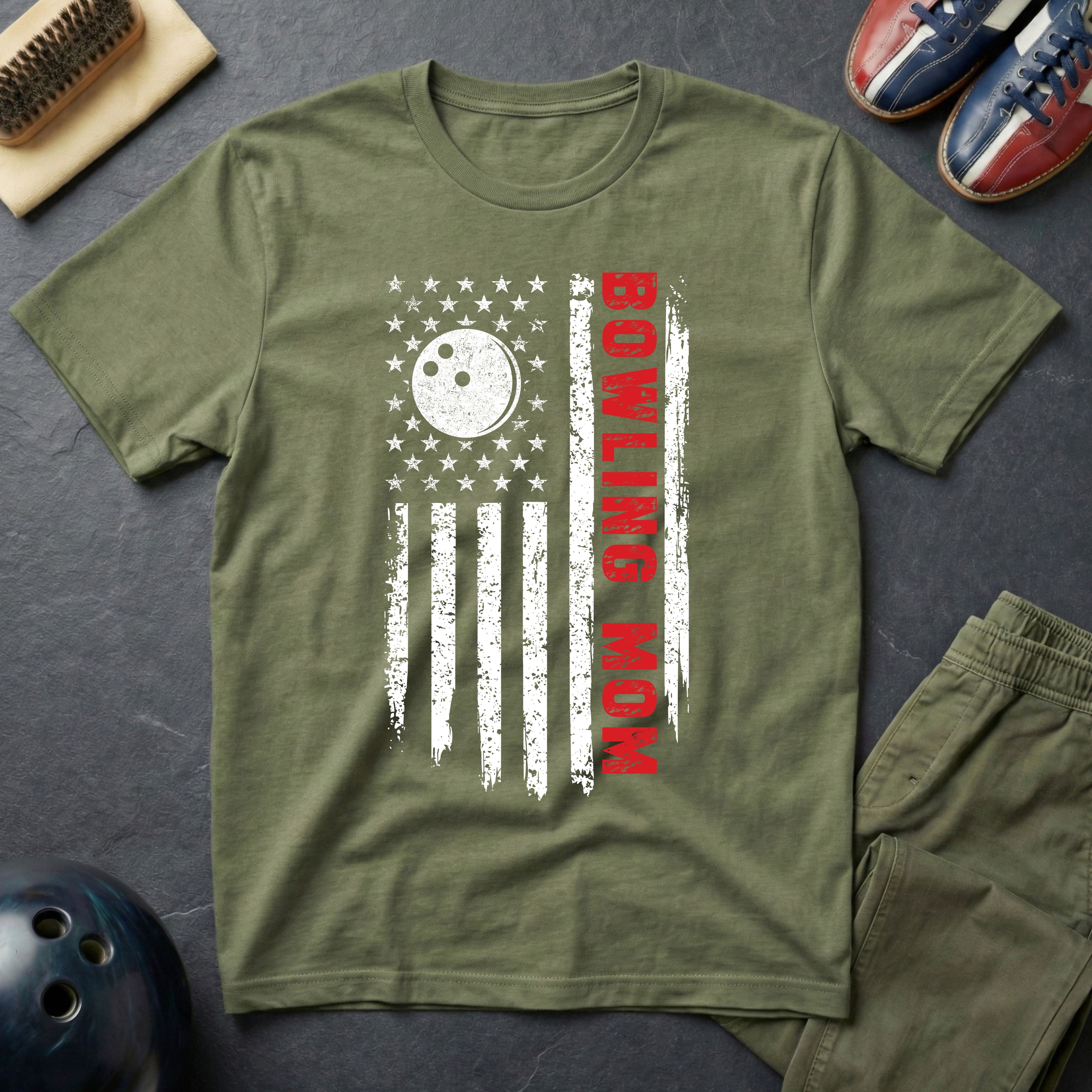Bowling Mom American Flag T-Shirt