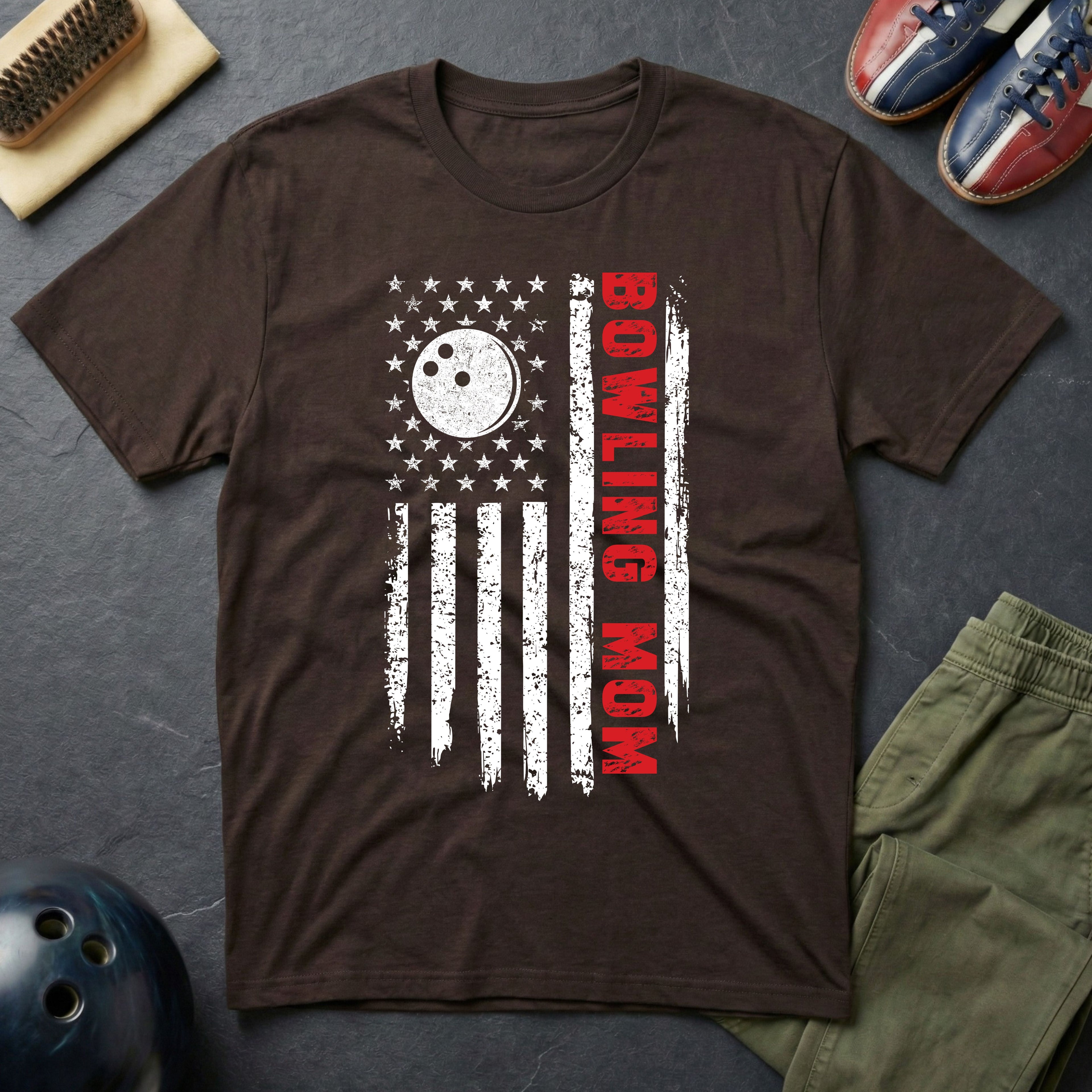 Bowling Mom American Flag T-Shirt