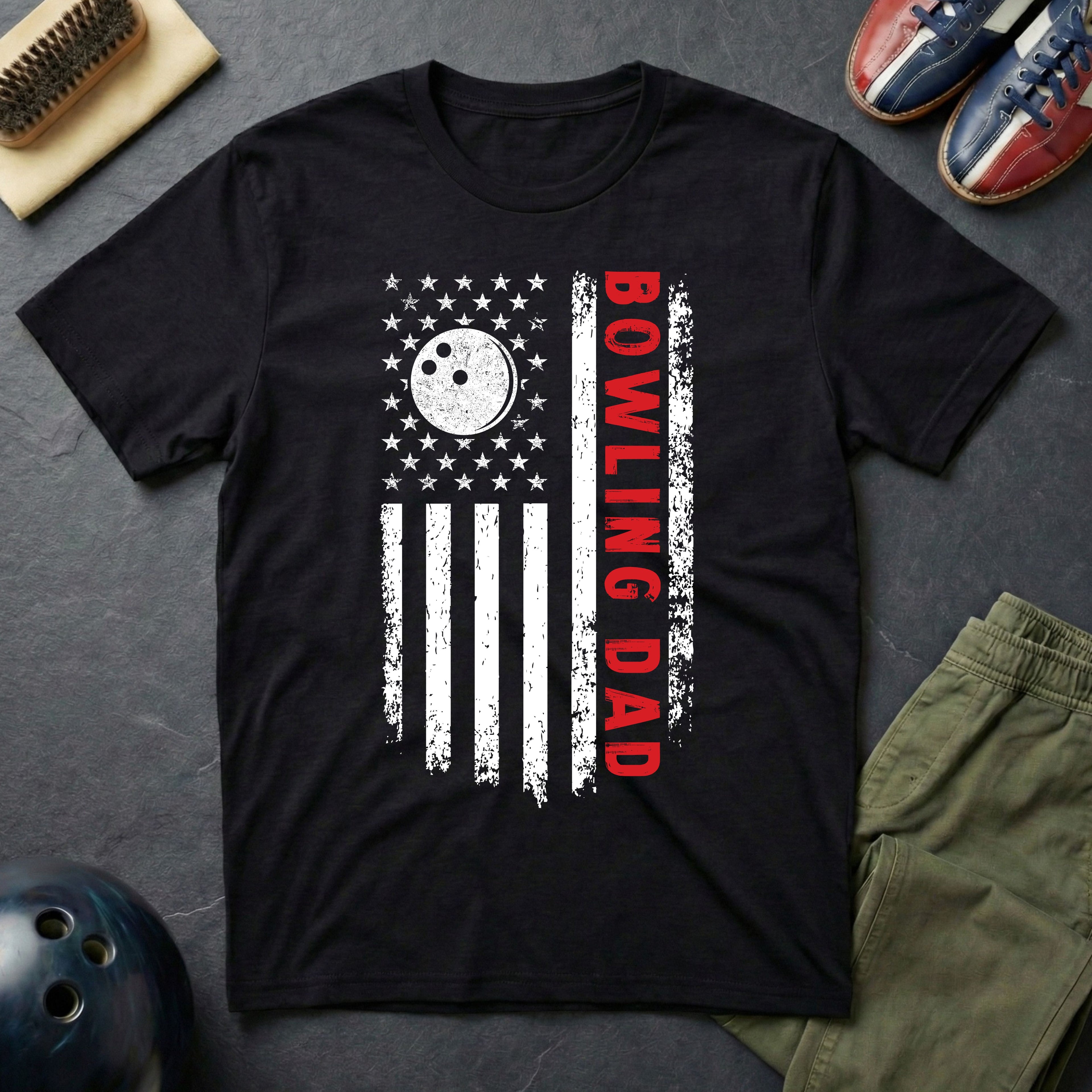 Bowling Dad American Flag T-Shirt