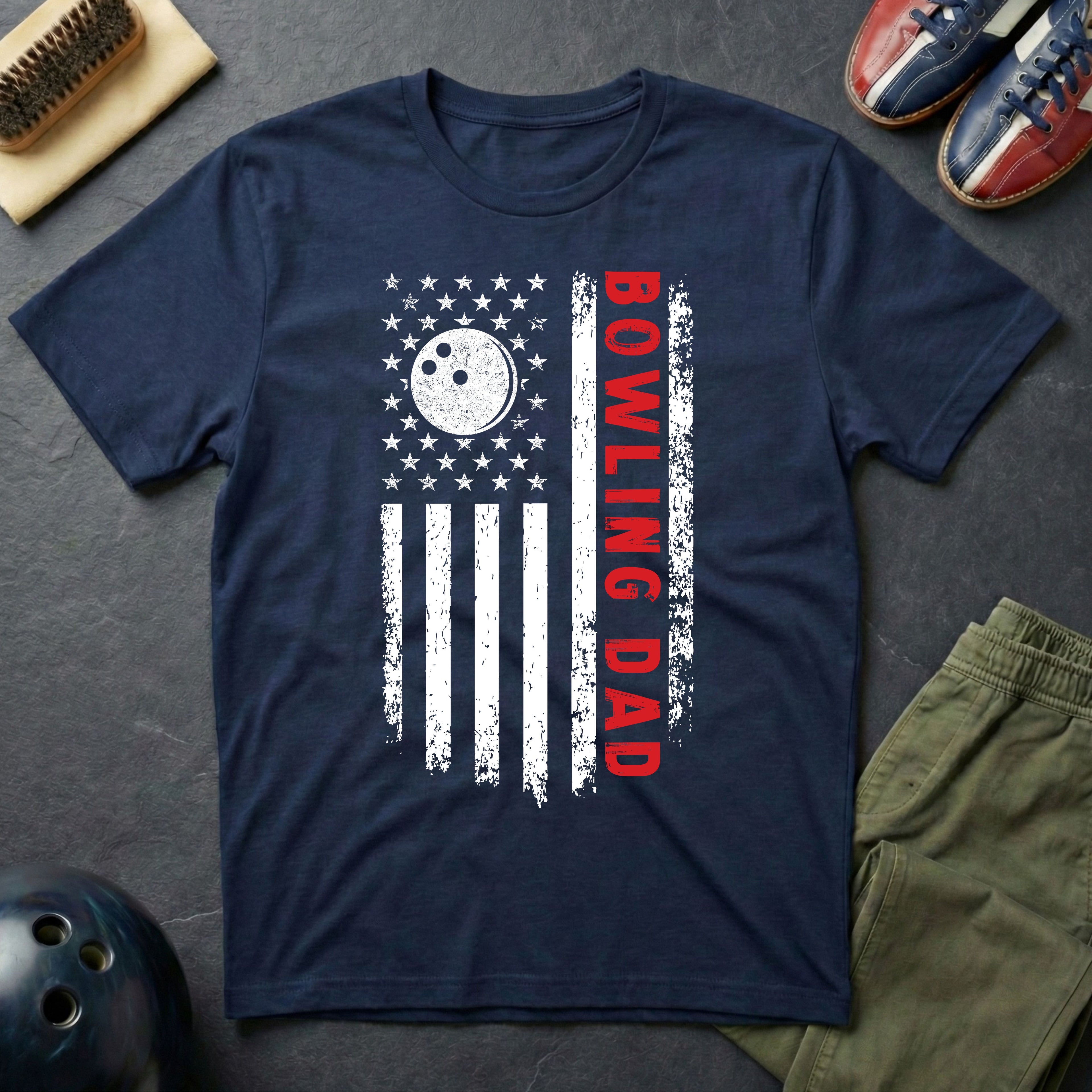 Bowling Dad American Flag T-Shirt