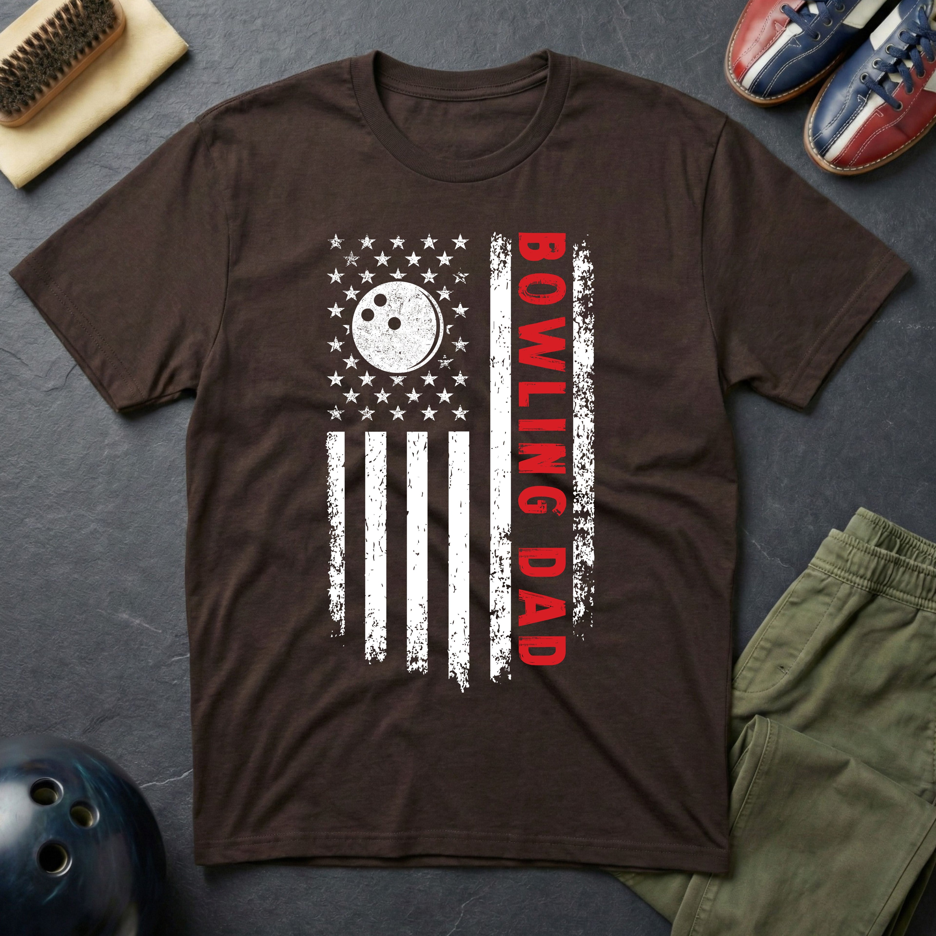 Bowling Dad American Flag T-Shirt