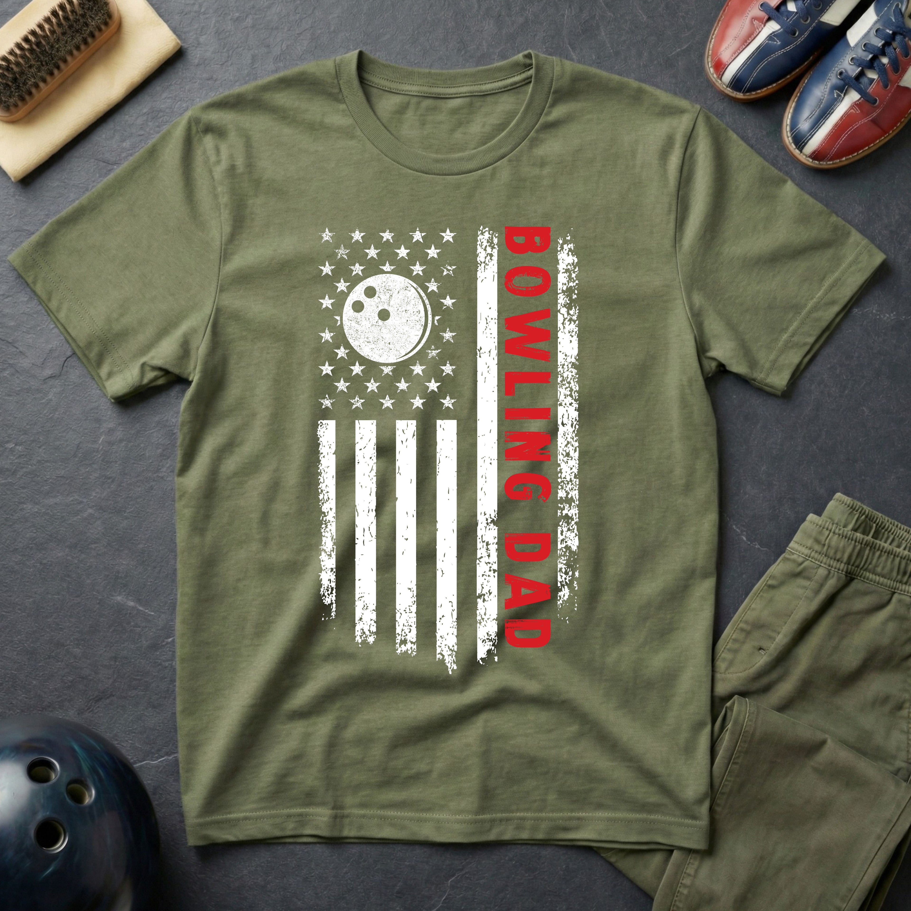 Bowling Dad American Flag T-Shirt