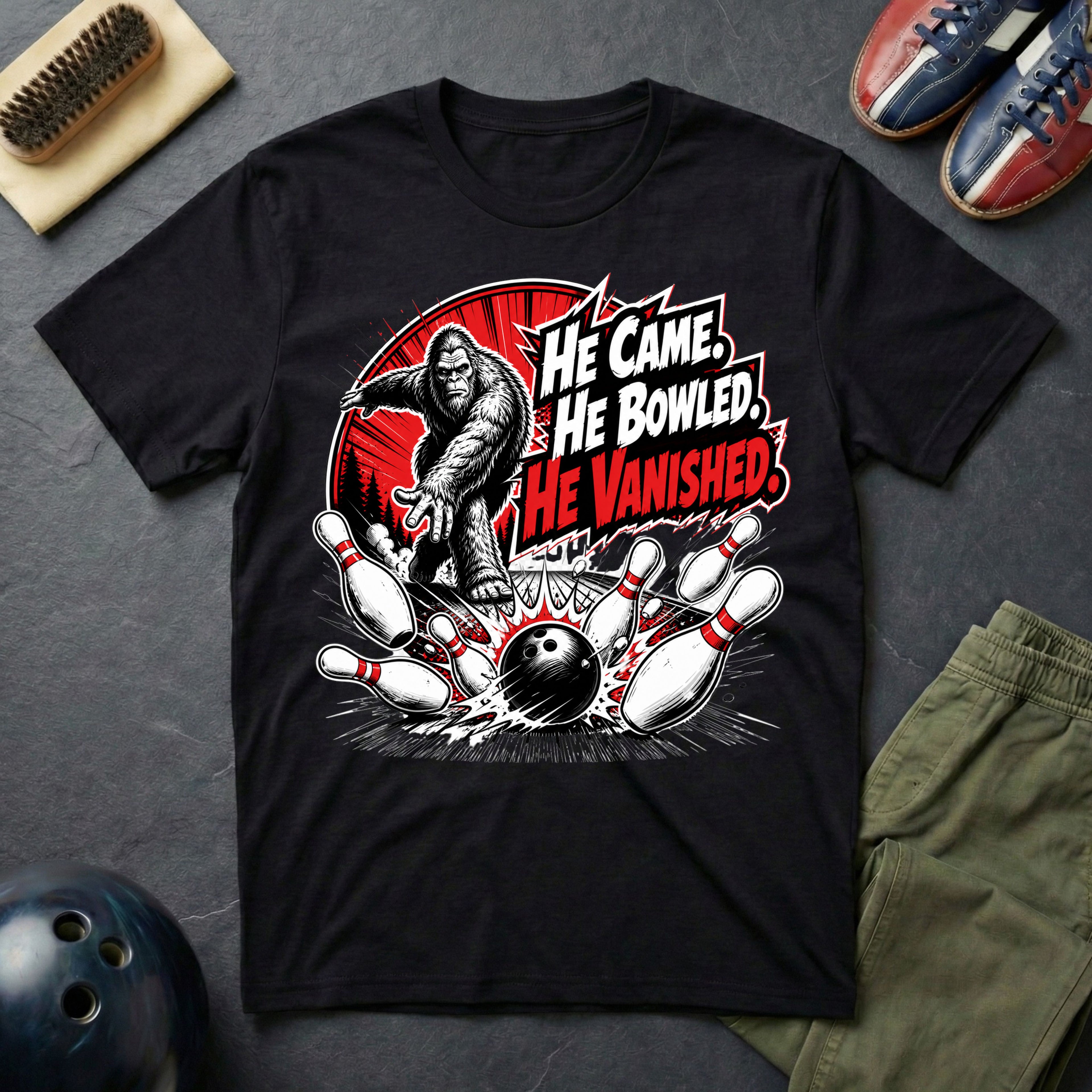 Bigfoot He Came He Bowled He Vanished T-Shirt