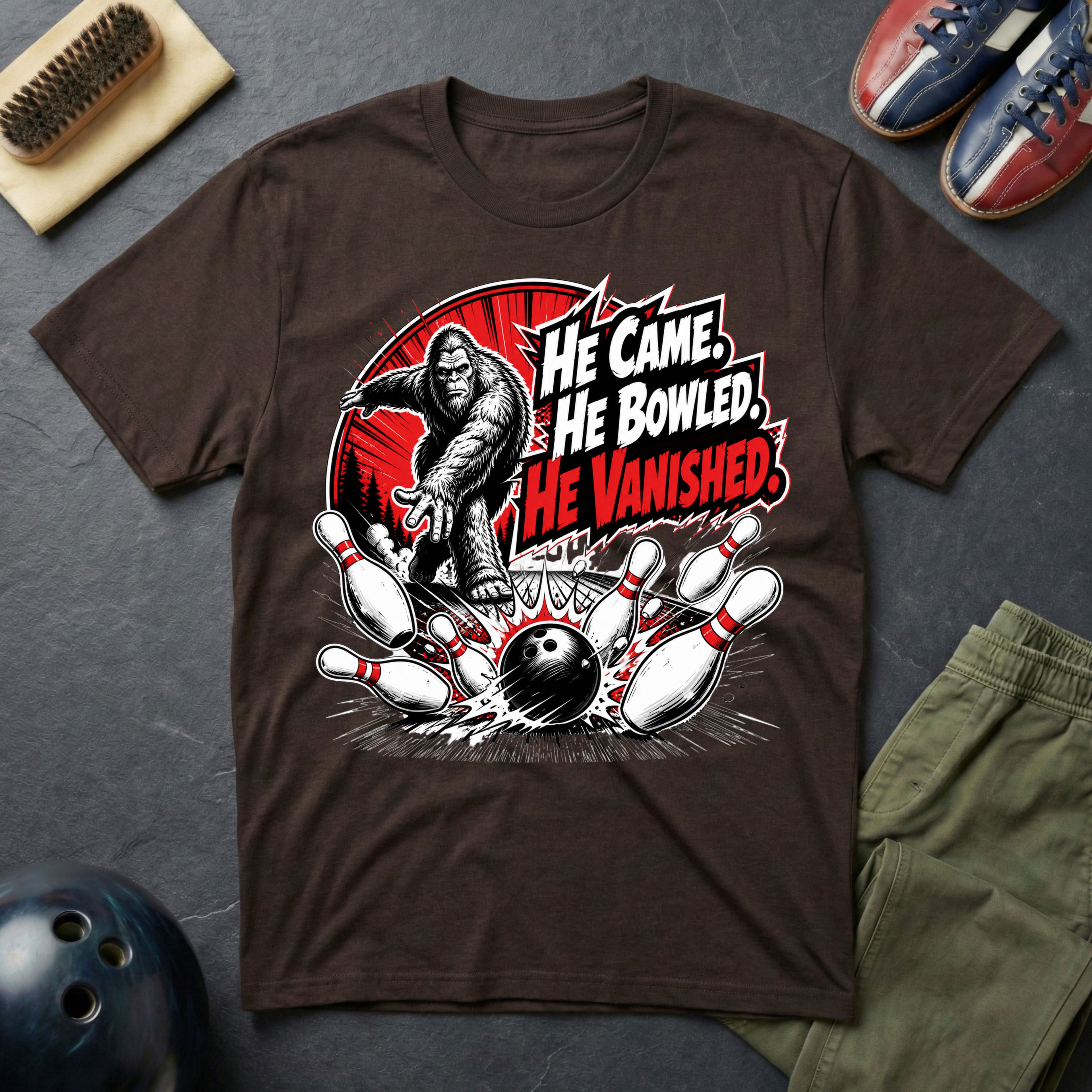 Bigfoot He Came He Bowled He Vanished T-Shirt