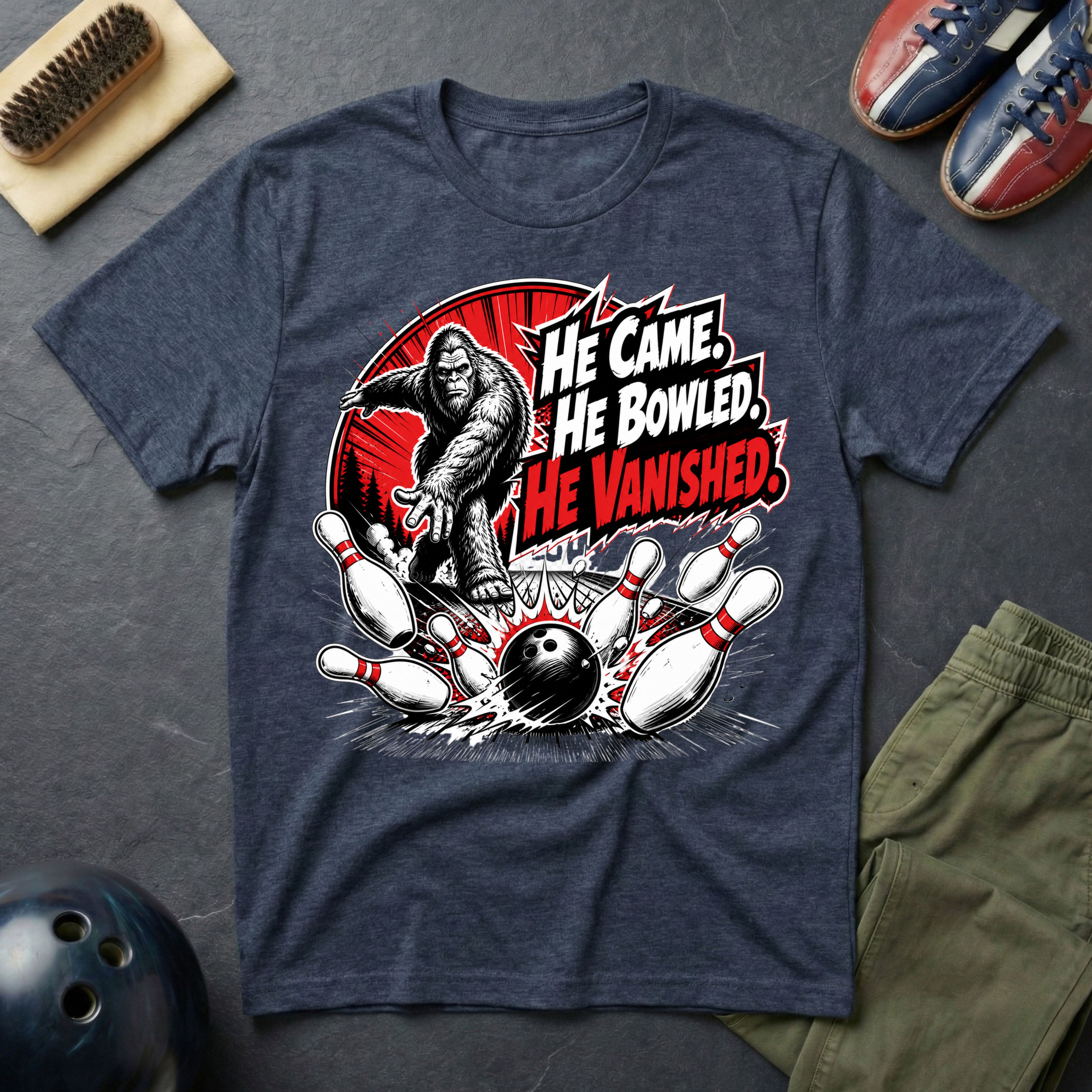 Bigfoot He Came He Bowled He Vanished T-Shirt