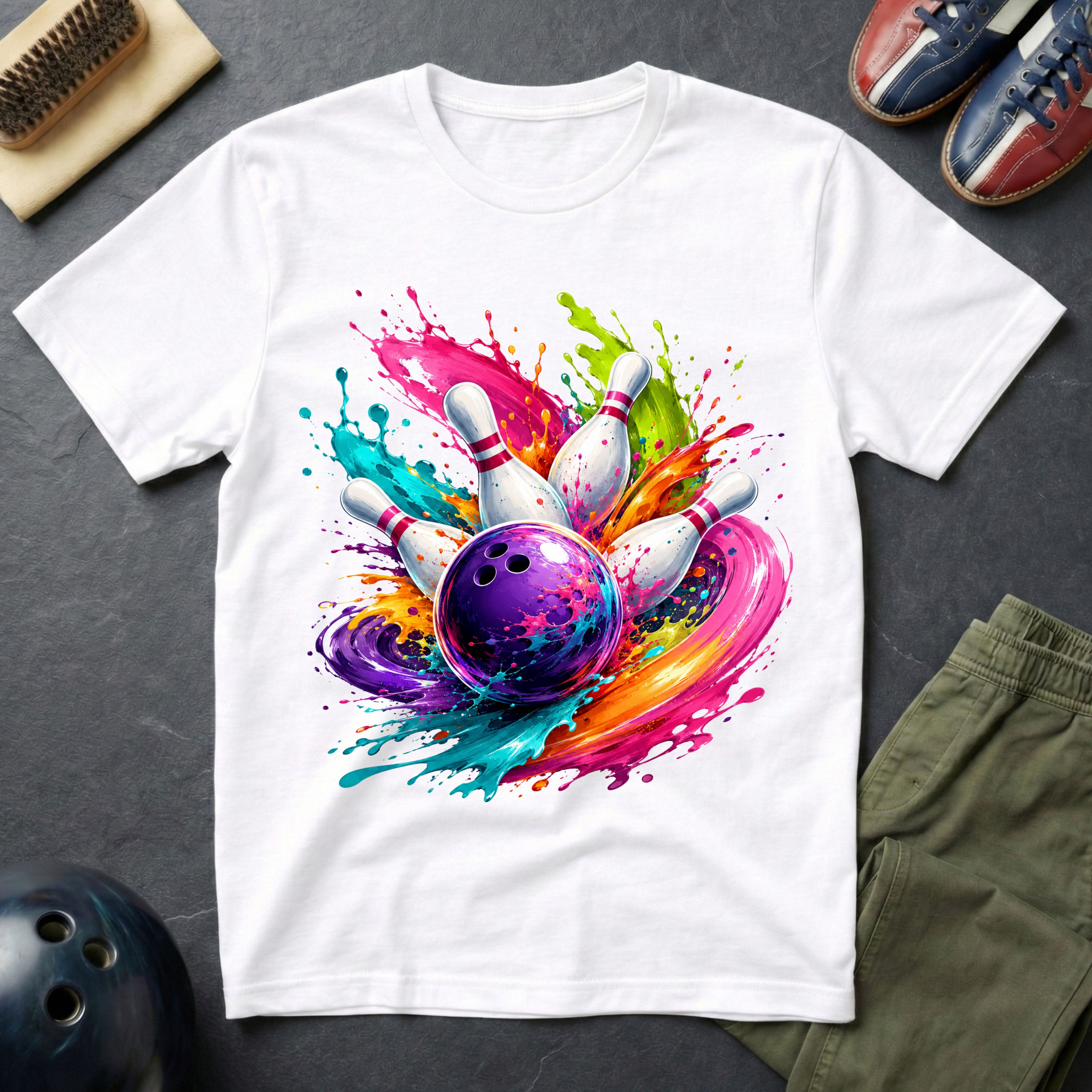 Bowling Paint Swirl Strike T-Shirt