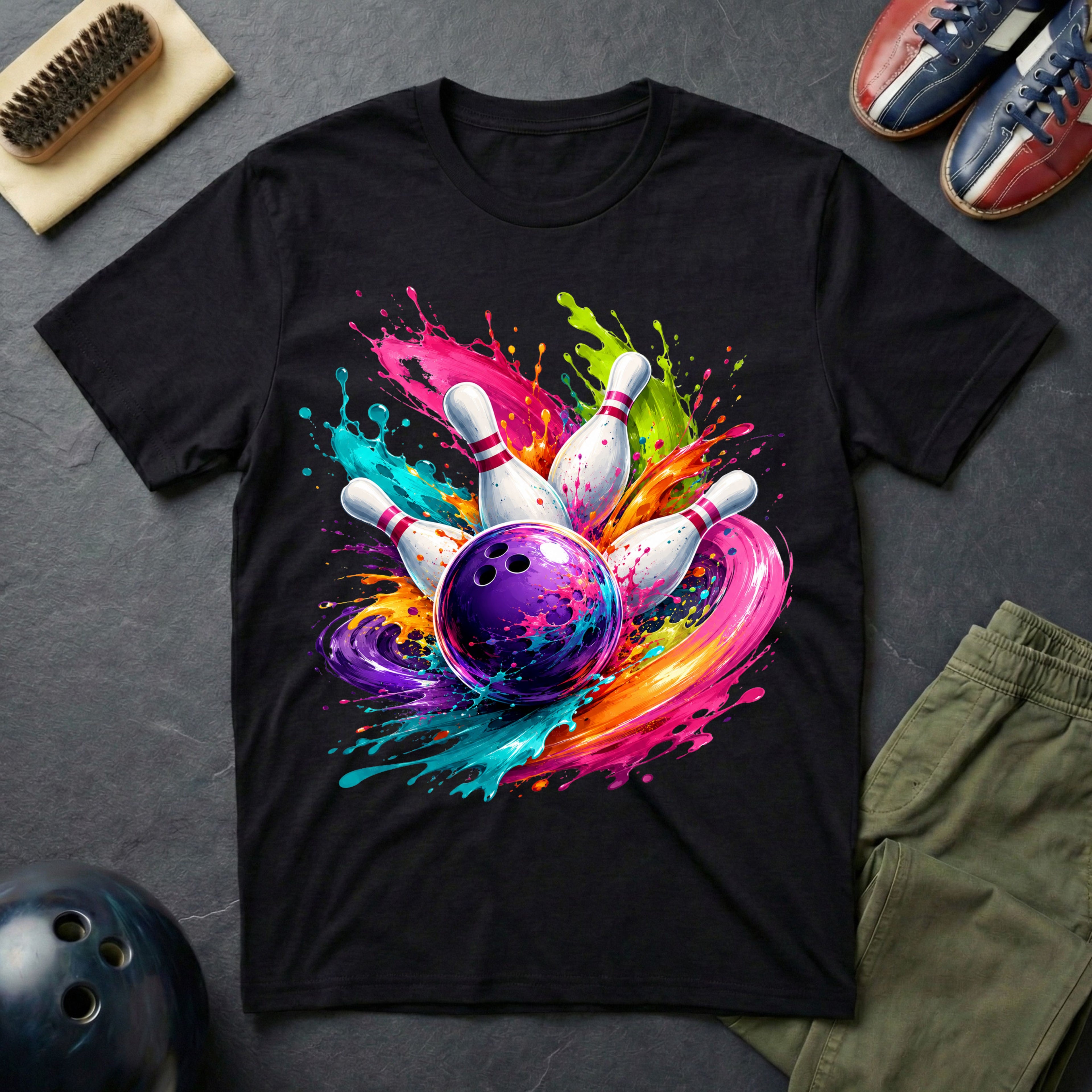 Bowling Paint Swirl Strike T-Shirt