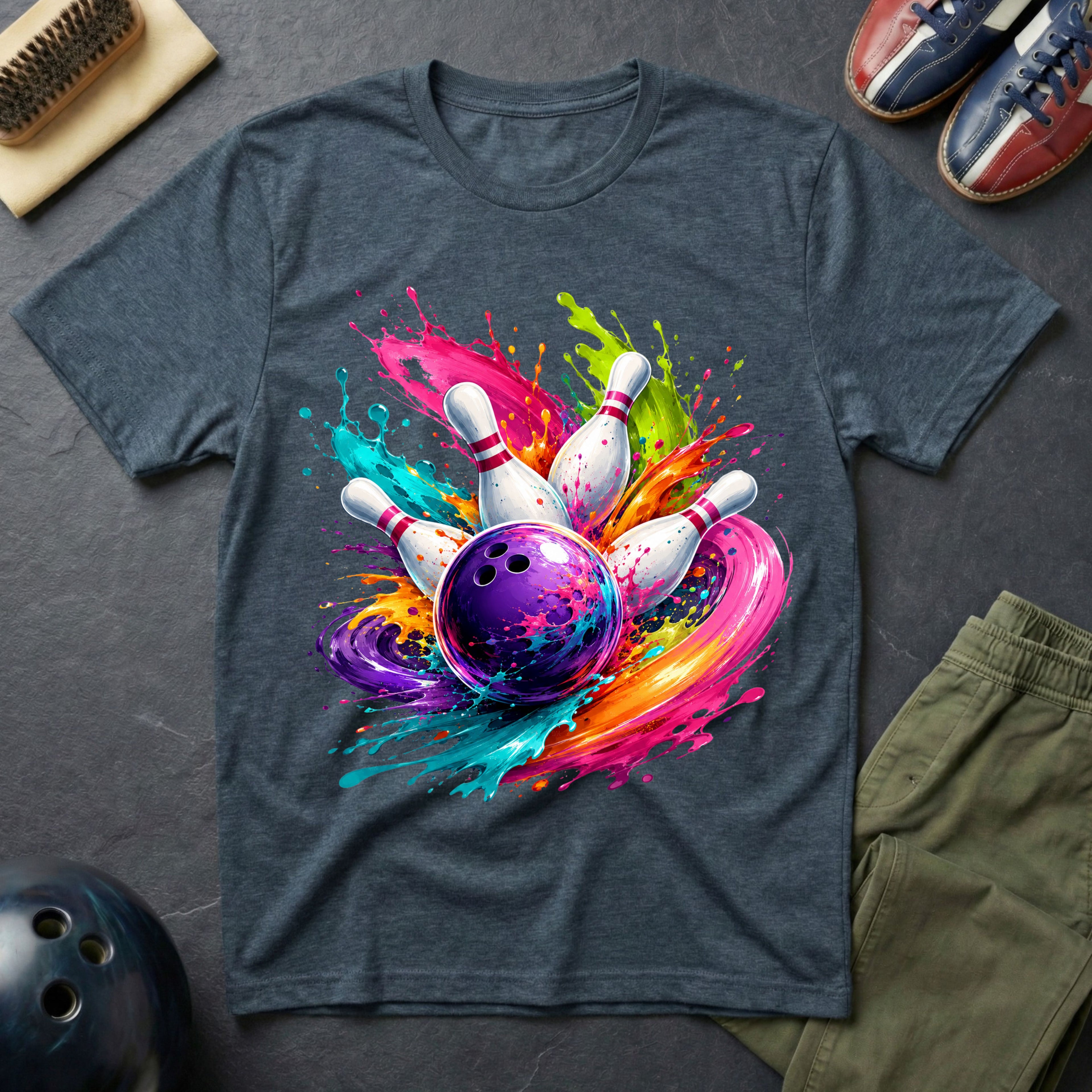 Bowling Paint Swirl Strike T-Shirt