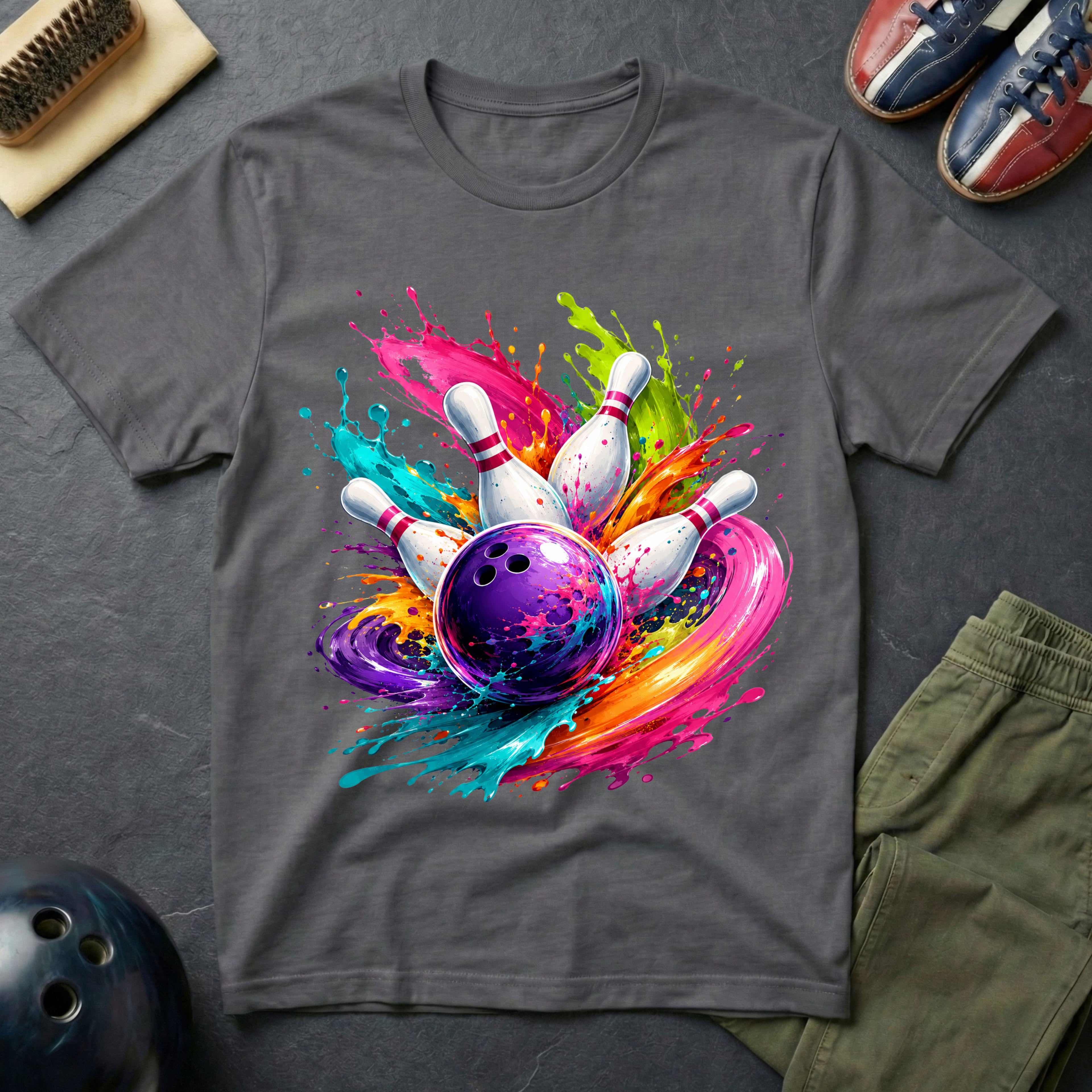 Bowling Paint Swirl Strike T-Shirt