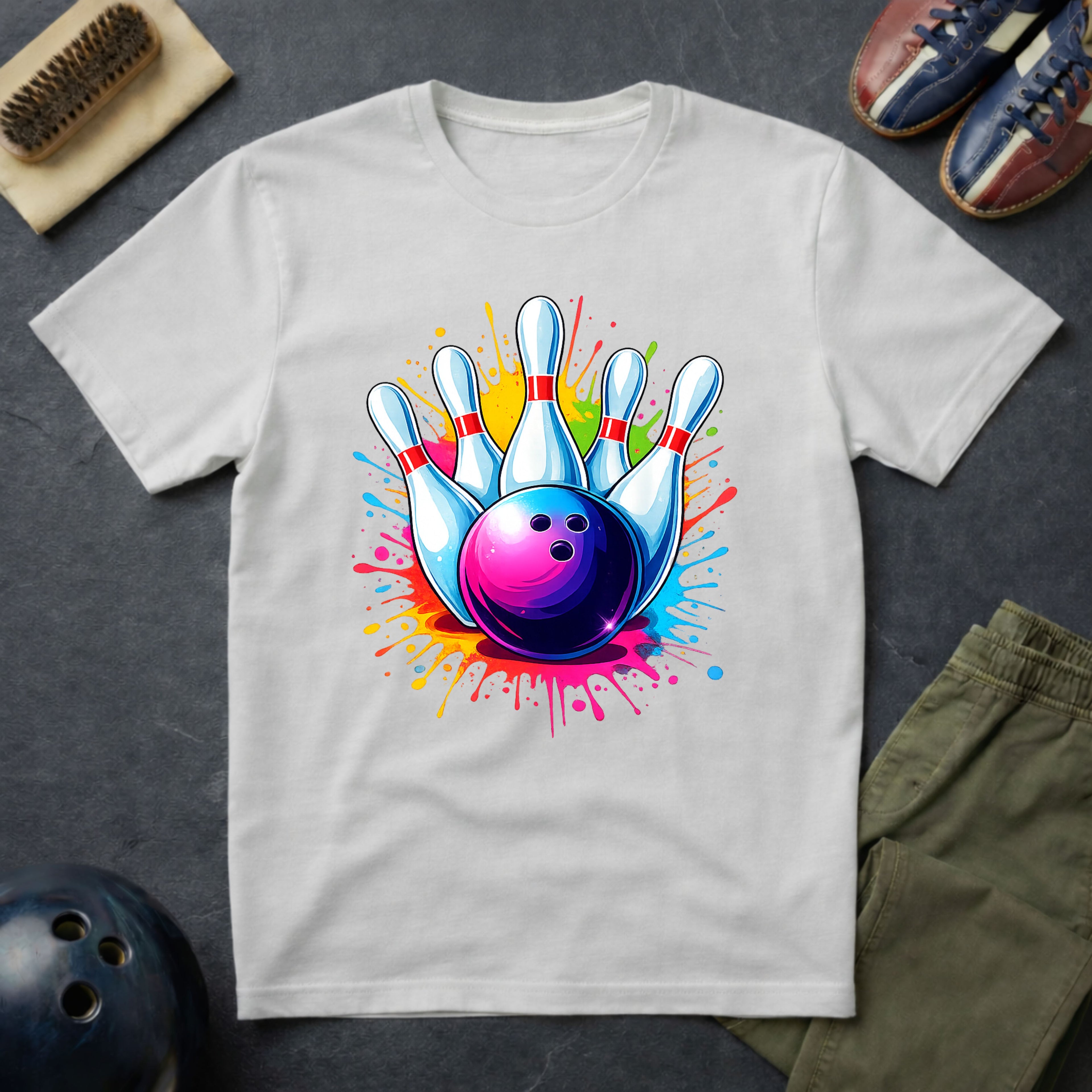 Colorful Bowling Ball & Pins T-Shirt